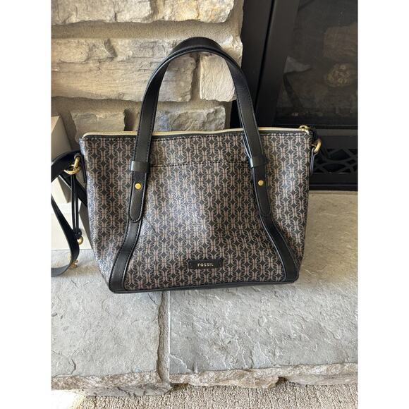 Fossil Handbags - Fossil Avondale Satchel Handbag Purse Black / Brown W Shoulder Strap